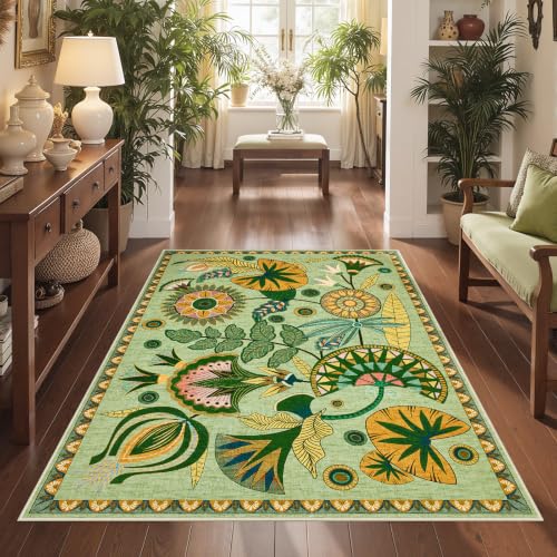 Joydeco Egypt Floral Washable 3x5 Rugs for Entryway Bedroom Hallway Kitchen