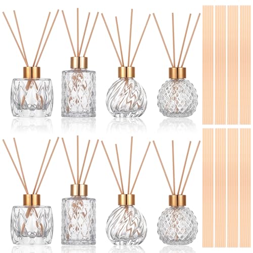 8 Pcs Bathroom Reed Diffuser Sets with 40 Natural Sticks, 3.4oz Empty Glass Bottles & Gold Caps, Bathroom Diffuser with Sticks for Home Office Aromatherapy Decor