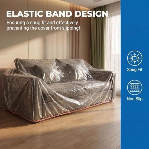 Plastic Loveseat Cover Furniture Cover for Moving - Elastic Band Design, Clear Sofa Cover Protector Loveseat Storage Bag, Waterproof & Dustproof Couch Cover Slipcover 68W x 42D x 42H Inches
