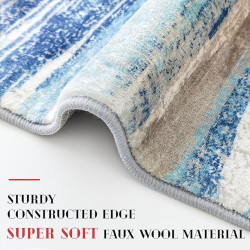 Lansny Small Abstract Area Rug, Entryway Rug Washable Door Mat Indoor Entrance, 2x3 Washable Rug Non-Slip, Soft Blue Kitchen Rugs Thin Print Faux Wool Floor Carpet Throw Rugs for Foyer Front Door Sink