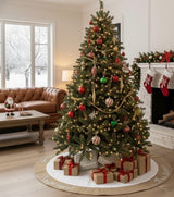 48 Inch Christmas Tree Skirt White Thick Luxury Quilted Cotton with Burlap Decoration for Merry Christmas Party Christmas Tree Skirt Decorations