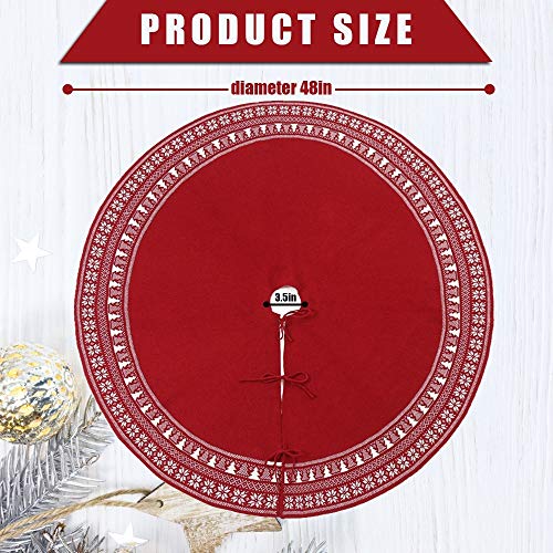 Christmas Tree Skirt, Christmas Decorations,Knitting Wool Retro Small Snowflake Xmas Tree Skirt Decorations,Can be Used as a Shawl.(48 Inch,Red)…