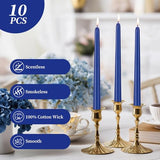 KONNI 0.87×10 Inch Blue Taper Candles, Unscented and Smokeless Tall Candlesticks, 10 Pack Tapered Candles with Cotton Wicks, Long Burning, Ideal for Weddings, Dinner Parties, and Home Décor