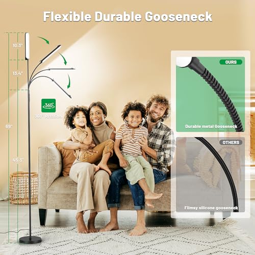 Dimmable LED Floor Lamp, Super Bright Reading Lamps Floor Standing lamp with Remote & Touch Control, Stepless Dimming & 2700K-6500K Color Temperature, for Living Room Bedroom Office, Black