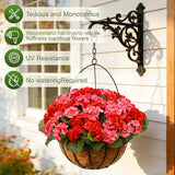8 Bundles Artificial Geranium Fake Flowers for Outdoor UV Resistant, Outside Spring Red Pink Flower Decoration for Home Kitchen Table Cemetery Garden Planter, Front Door Silk Faux Plants