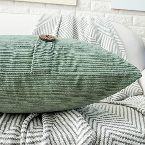 HWY 50 Sage Green Chenille Throw Pillow Covers 22x22 Inch Buttons Pack of 2