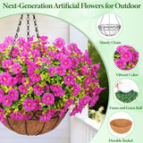 Yastouay Artificial Hanging Flowers for Outdoors, Fake Hanging Plants with Baskets, UV Resistant Hanging Flowers Fake Flowers for Outdoors Porch Patio Garden Spring Summer Decor(Purple Red)