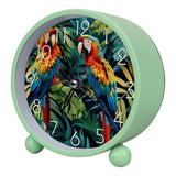 Small Analog Alarm Clock, 4.3 inch Silent Desk Clock with Night Light, Battery Operated, for Kids Bedroom Living Room Bedside, Tropical Birds Parrots Exotic Jungle Plants