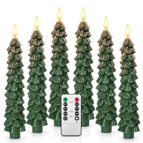Christmas Tree Flameless Taper Candles, Christmas Holiday Indoor Decoration