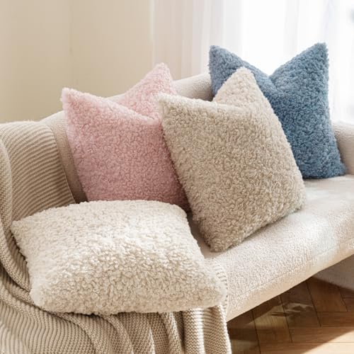 MIULEE Decorative Faux Fur Pillow Covers Sherpa 20x20 Neutral White