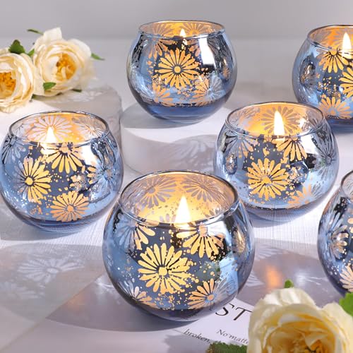 Blue Mercury Glass Votive Candle Holders Set of 12