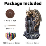 Dragon Backflow Incense Holder Waterfall Incense Burner, with 100 Backflow Incense Cones,1 Mat,1 Tweezers，Aromatherapy Ornamental for Home Office Yoga （Golden Dragon）
