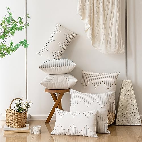 LILEPOY Boho Throw Pillow Covers 18x18 Set of 2 Neutral Decorative Textured Cushion Case Farmhouse Pillowcase Modern Square Pillow Covers for Sofa,Couch, Living Room,Beige and Brown
