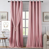 100% Blackout Curtains for Bedroom, Double Layer Pink Curtains, Black Out Curtain 84 inch Long with Sheer Overlay for Living Room, Room Darkening Window Drapes with Grommet, 52" W x 84" L