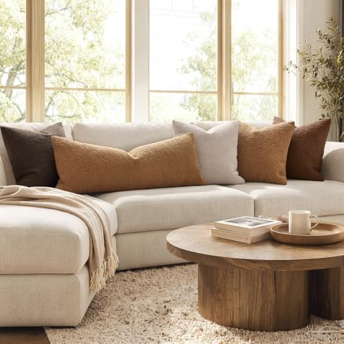MIULEE Textured Boucle Lumbar Pillow Cover for Bed 14x36 Brown