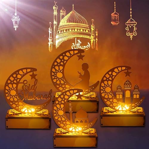 Eid Crafts Night Light Ramadan Mubarak Moon Lamp 3D Handmade LED Lights Eid Ornaments Gift for Muslims, Islamic Family Friend Home Bedroom Decor