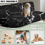 Black Marble Futon Covers Slipcover Full Size Furniture Protector Indoor Armless Sofa Slipcover with Elastic Bottom Soft Home Decor Pet Protection