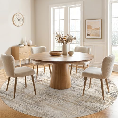 8ft Round Area Rug for Living Room Washable Abstract Golden Brown