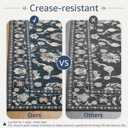 jinchan 2x3 Traditional Floral Entryway Rug, Washable Rug, Midnight Blue