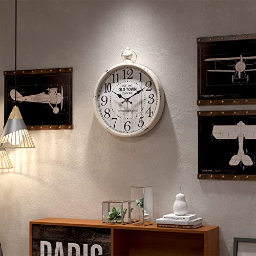 Menterry Retro Round Wall Clock. White Vintage Antique Style. Battery Operated Silent Wall Clocks for Farmhouse,Bathroom,Kitchen,Bedroom,Office, (11.8" H x 9.3" W)