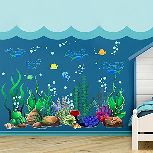 Zonon Under The Sea Wall Decals Coral Reef and Seaweed, Ocean Wall Decals Stickers, Undersea Decor Stickers, Underwater Sea Stickers for Nursery Living Room Office(Classic Style)