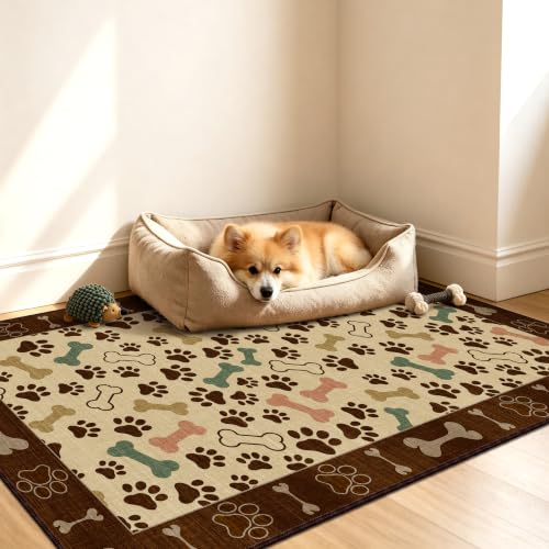 Waterproof 3x5 Small Area Rug Non Slip for Dogs Joint-Friendly, Beige Paws