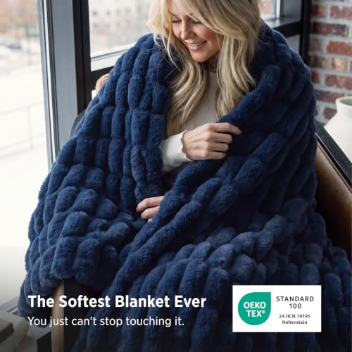 Bedsure Soft Double-Sided Faux Fur Twin Blanket, Navy Blue, 60"x80"
