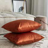 Set of 2 Comfortable Velvet Throw Pillow Cases Decorative Solid Cushion Covers for Sofa Couch and Bed - 20"x20", Rust