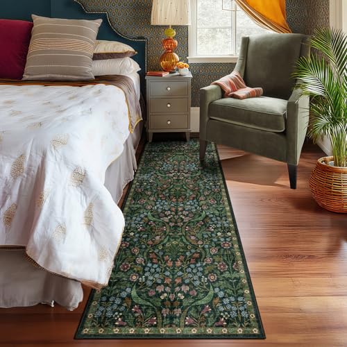 2x6 Washable Runner Rug Green Boho Floral for Hallway Kitchen Bedroom