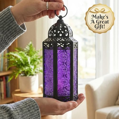 Vela Lanterns Decorative Indoor Moroccan Candle Holder, Purple, M