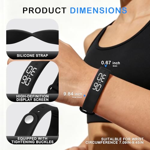 Black Vibrating Alarm Wristband for Heavy Sleepers with Body Temperature Monitoring Waterproof Noiseless Silent Shock Watch USB Rechargeable for Students Sports Won’t Wake Your Partner