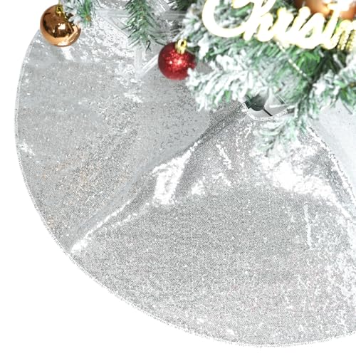 PartyDelight Silver Christmas Tree Skirt 36 inch Sequin Sparkly Base Cover for Merry Christmas Party Holiday Home Indoor Xmas Tree Decorations