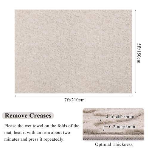 Vaukki 5x7 Area Rug for Living Room, Soft Fluffy Washable Modern Floral Indoor Floor Mat, Non Slip Shaggy Boho Accent Throw Carpet for Bedroom, Living Room, Nursery and Dining Room, Beige
