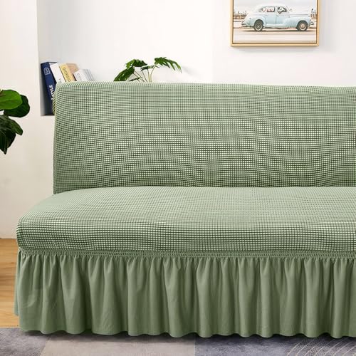 Futon Couch Cover|Futon Cover Stretch Mattress Thicken Armless Sofa with Skirt Soft Covers Non-Slip Slipcovers Washable Couch for Home