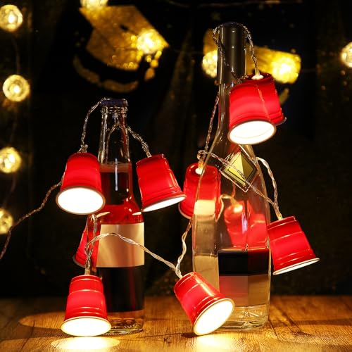 Hiboom 6.56FT Red Cup String Lights, Mini Flip Cup LED Fairy Lights Battery Operated, Graduation Party Decorations for College Dorm Beer Frat Birthday Trailer Park Party Supplies(Red,1 Pack)