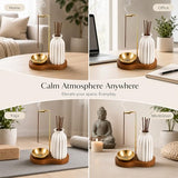 2 in 1 Incense Holder for Sticks with Ash Catcher for Meditation | Incense Burner Holder with Wood Base, Ceramic Vase Storage & Metal Ash Catcher Hang Upside for Meditation Home Room Decor