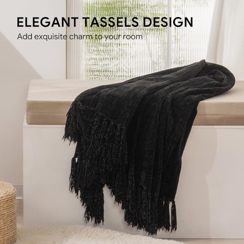 RECYCO Chenille Throw Blanket for Couch, 60"x80", Black