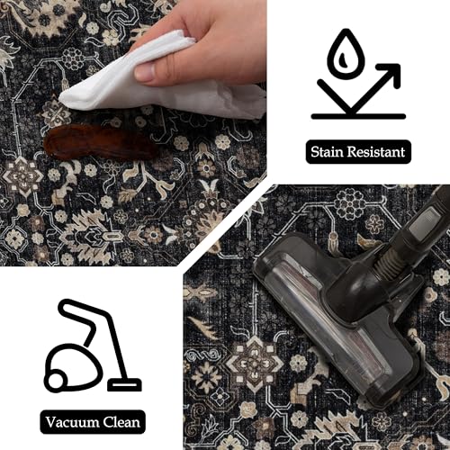 Ruaruarug Washable Area Rug 8x10 for Living Room, Bedroom, Ultra Soft Non Slip Stain & Fade Resistant, Pet & Kids Friendly, Suitable for High Traffic Areas Easy to Clean for Office Kitchen, Black Grey