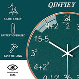 QINFIEY 12 Inch Math Wall Clock Silent Non Ticking Movement Quality Quartz Wall Clock for Office Classroom/School/Home/Kitchen/Living Room Wall Decorations (Green)
