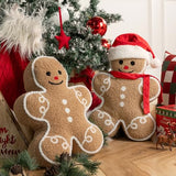 Phantoscope Gingerbread Man Merry Christmas Throw Pillow, Plush Teddy Xmas Gingerbread Shaped Pillows Christmas Decorative Pillow for Couch Living Room Bed, Beige,13 x 17 inches