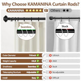 KAMANINA Black Curtain Rods for Windows 72 to 144 Inches (6-12ft) Long Heavy Duty Curtain Rods, 7/8 Inch Adjustable Decorative Drapery Rods Set with Modern Finials