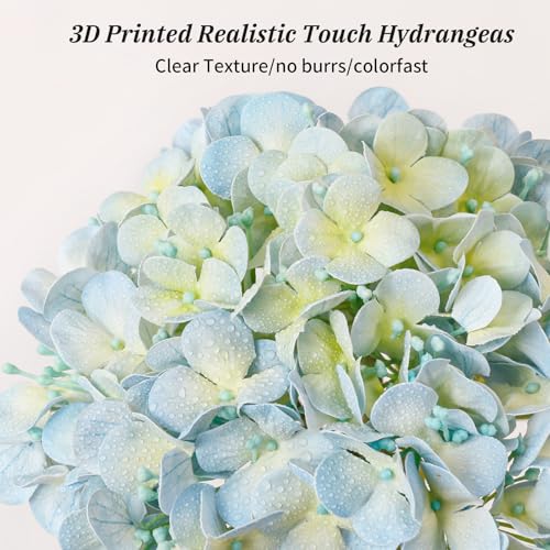 Leftover 4 Pcs Light Blue Hydrangea Artificial Flowers,21" Real Touch Faux Hydrangea Flowers and 3 PCS Butterflies for Hydrangea Decor,Floral Arrangements for Centerpiece Table Decorations,Home Decor