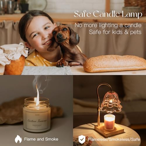 Candeldo Candle Warmer Lamp with Timer: Pink Flower Candle Warming Lamp with 2 Bulbs Height Adjustable Wax Warmer Dimmable Bedroom Mothers Day Decor Gift for Women