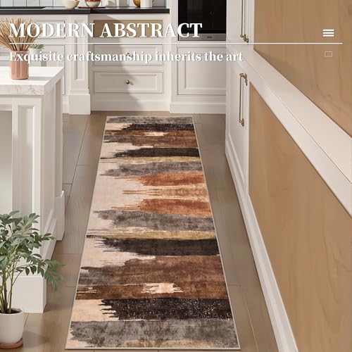 2x6 Runner Rugs for Hallway Kitchen, Modern Abstract Washable Brown
