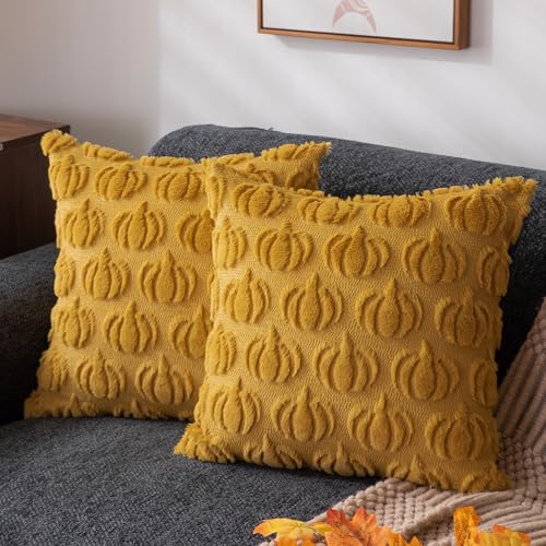 DFXSZ Fall Pillow Covers 16x16 2Pcs Yellow Pumpkin Fall Decoration for Home