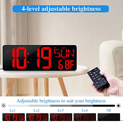 CYMHCHL 17.2" Large Digital Wall Clock Large Display with Remote Control | Timer with Temperature Date Week Auto DST Adjustable Brightness, for Living Room Classroom Garage Gym Gift for Senior Mom Dad