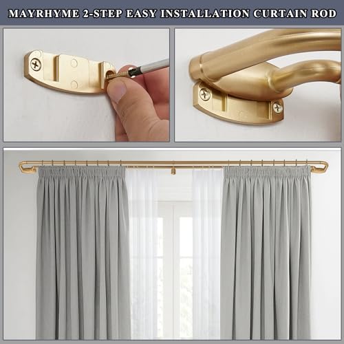 Double Curtain Rods Warm Gold,Room Darkening Drapery Rod for 28-48 Inches,Adjustable 3/4 Inches Front and 5/8 Inches Back Quality Metal Rod for Window,Wrap Around Design