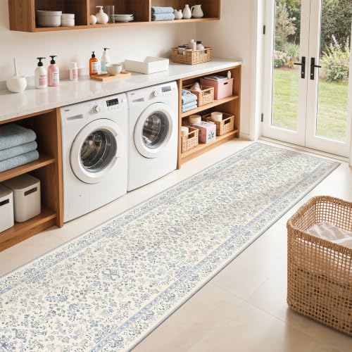 2x10 Runner Rug, Long Runners for Hallways Non Slip, Light Blue