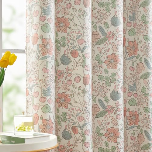 jinchan Blackout Curtains Pink Floral Curtains for Bedroom Living Room, Cottagecore Botanical Farmhouse Room Darkening Drapes for Nursery Kids Room, Vintage Nature-Inspired Decor 84 Inch 2 Panels