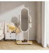 Decorative Household Dressing Mirror and Hanger Integrated Simple Modern Bedroom Living Room Floor-Standing Mobile Full-Length for Living Room(White)